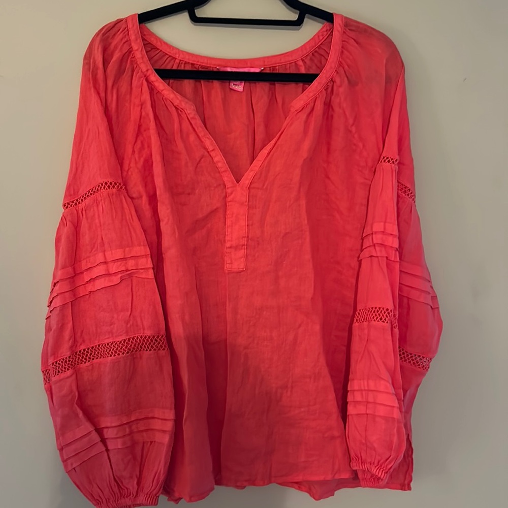 Lilly Pulitzer Emray coral linen tunic